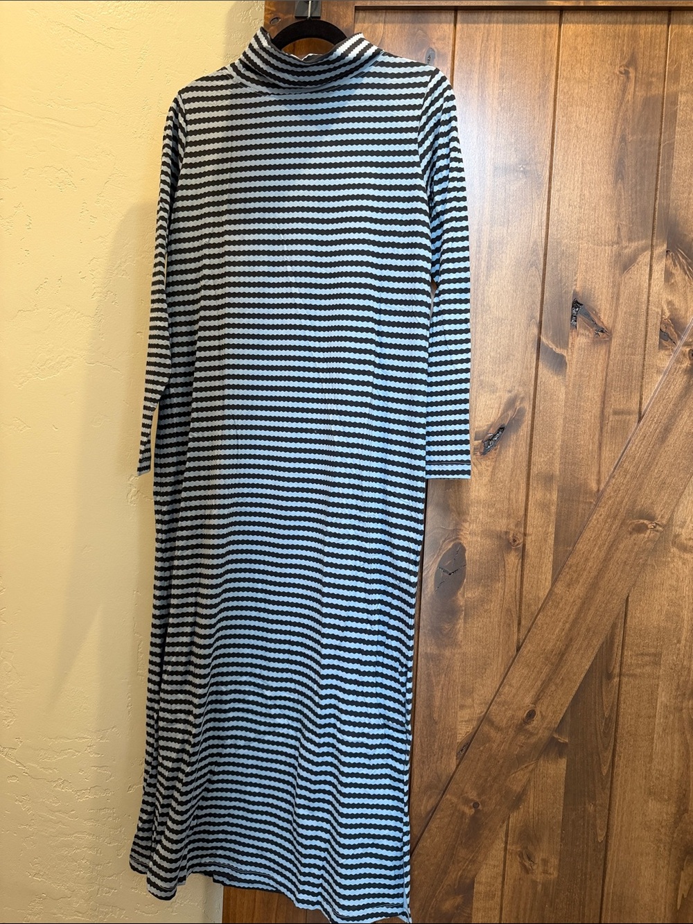Skunkfunk Navy and Blur Striped Turtleneck Maxi Dress